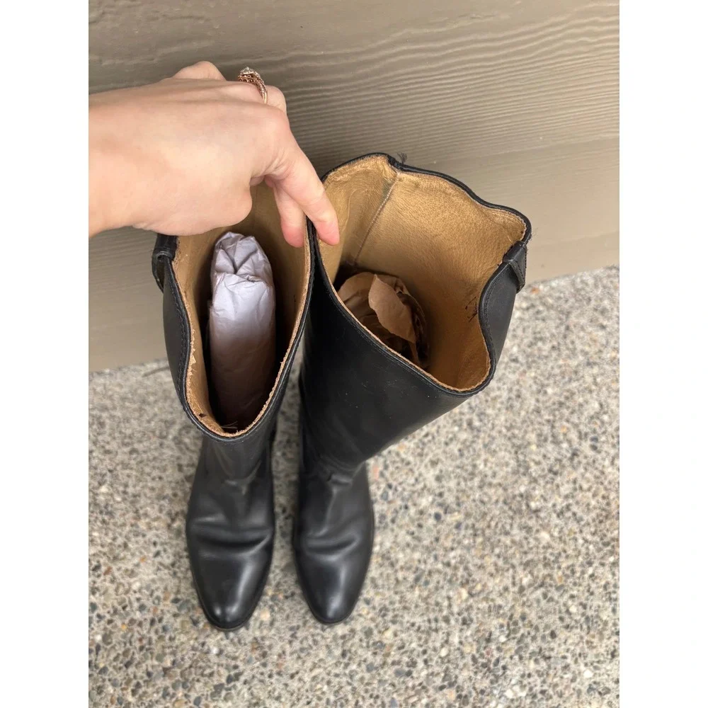Frye Lindsey Plate Women's Size 7.5‎ Shoes Black Leather Tall Riding Boots 76976